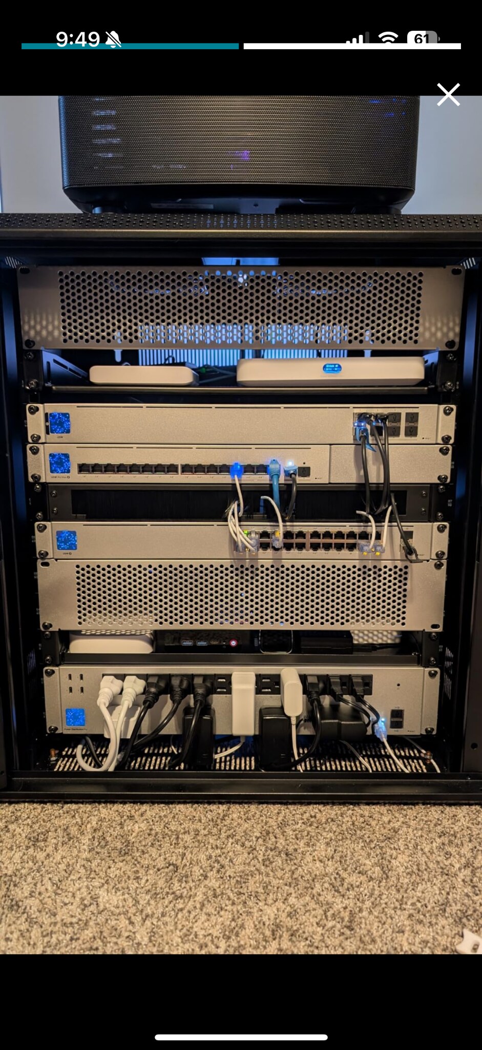 Network and edge infrastructure rack with switching, gateway and power equipment
